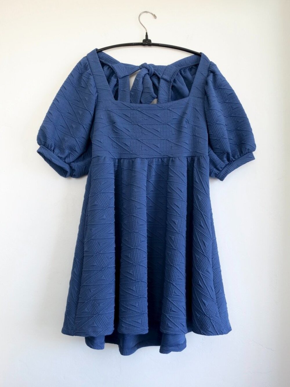 Free People Violet Square Neck Puff Sleeve Tie Back Babydoll Dress Navy Blue S